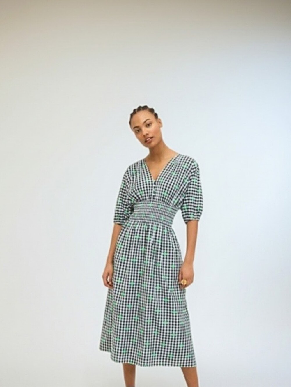 Kate Spade Gingham Voile Smocked Cotton Midi Dress - Size Small